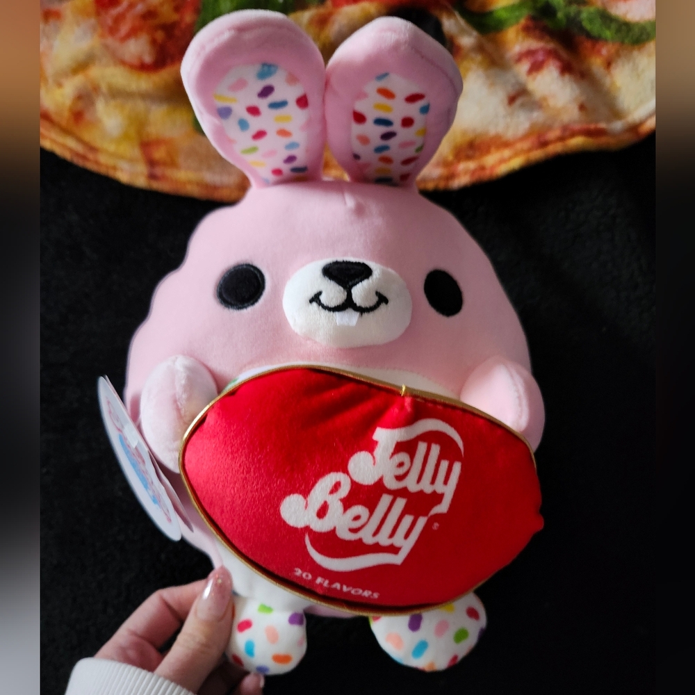 Snackles Flossie the Pink Bunny & Jelly Belly Plush, 8 inches, Series 2.